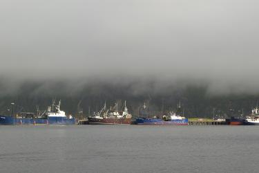 fishing boats, dutch harbor, Alaska and fog