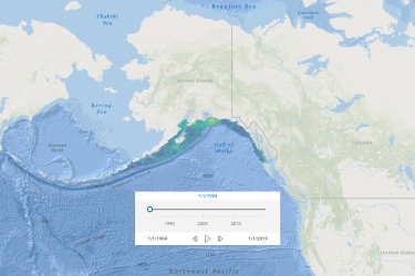A visualization of the species richness (predicted number of species by location) from annual Gulf of Alaska survey trawl data.