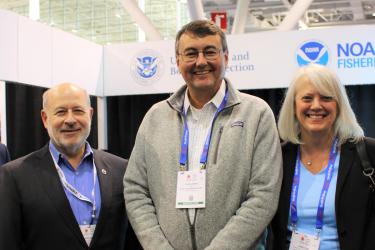 Dr. Richard Spinrad, NOAA Administrator, Dick Jones of Blue Ocean Mariculture, and Janet Coit, NOAA Fisheries Assistant Administrator at Seafood Expo North America in March 2022