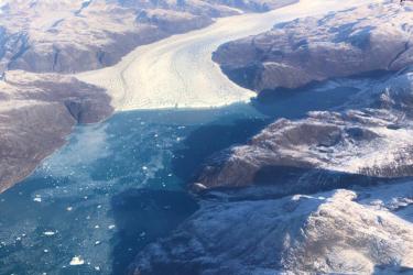 Tongue of ice flowing into the sea in Greenland.