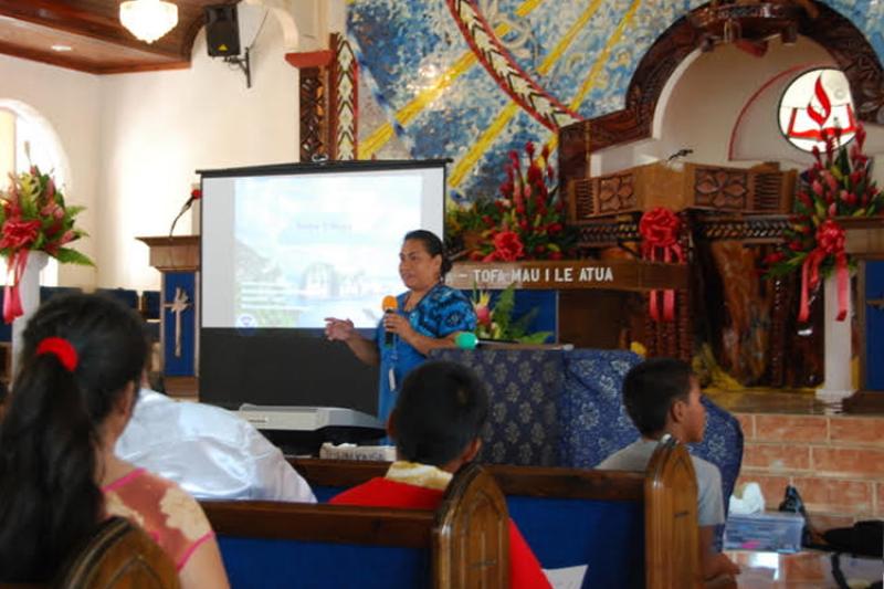 Fishery biologist, 	Fatima Sauafea-Leau, hosting a climate resiliency project in Vatia Village, American Samoa.ri
