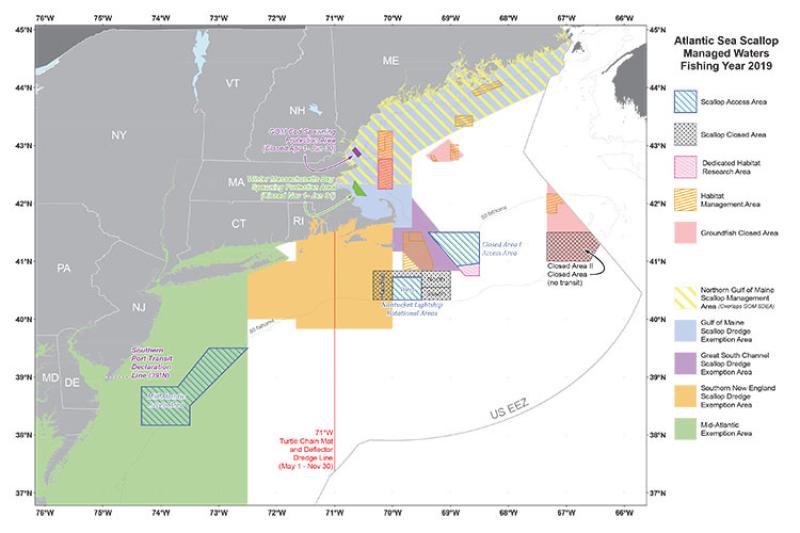 Map of managed areas for scallop in 2019